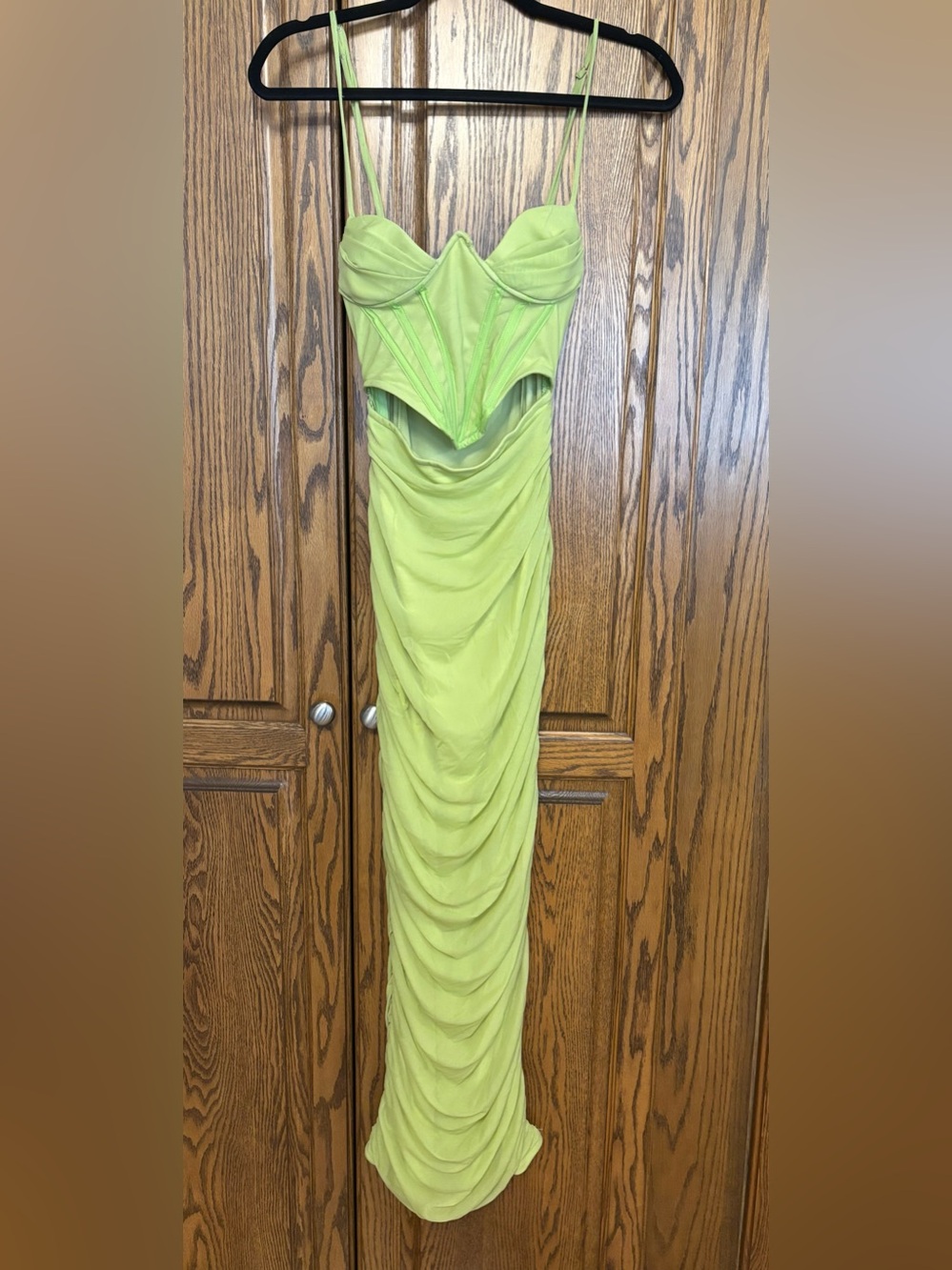 PrettyLittleThing Lime Green Ruched Maxi Dress